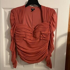 Express Coral Body Contour Ruched Blouse
